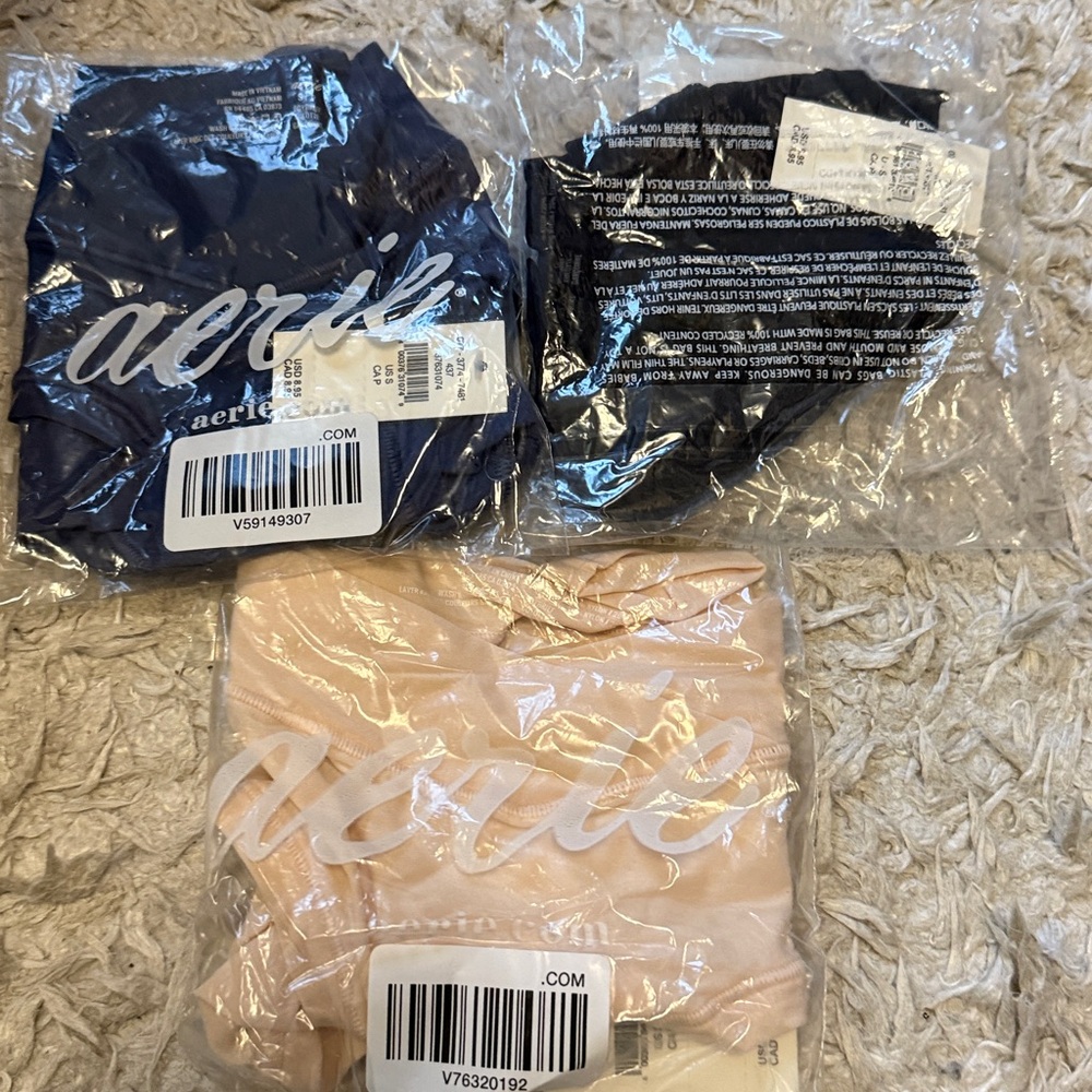 NWT 3 Aerie Smoothez undies black, navy, and light pink.